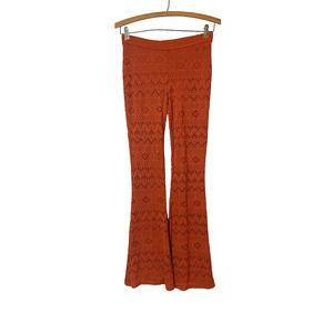 Women American Eagle Flare Laser Cut Crochet Boho Festival Pants Orange Size XS